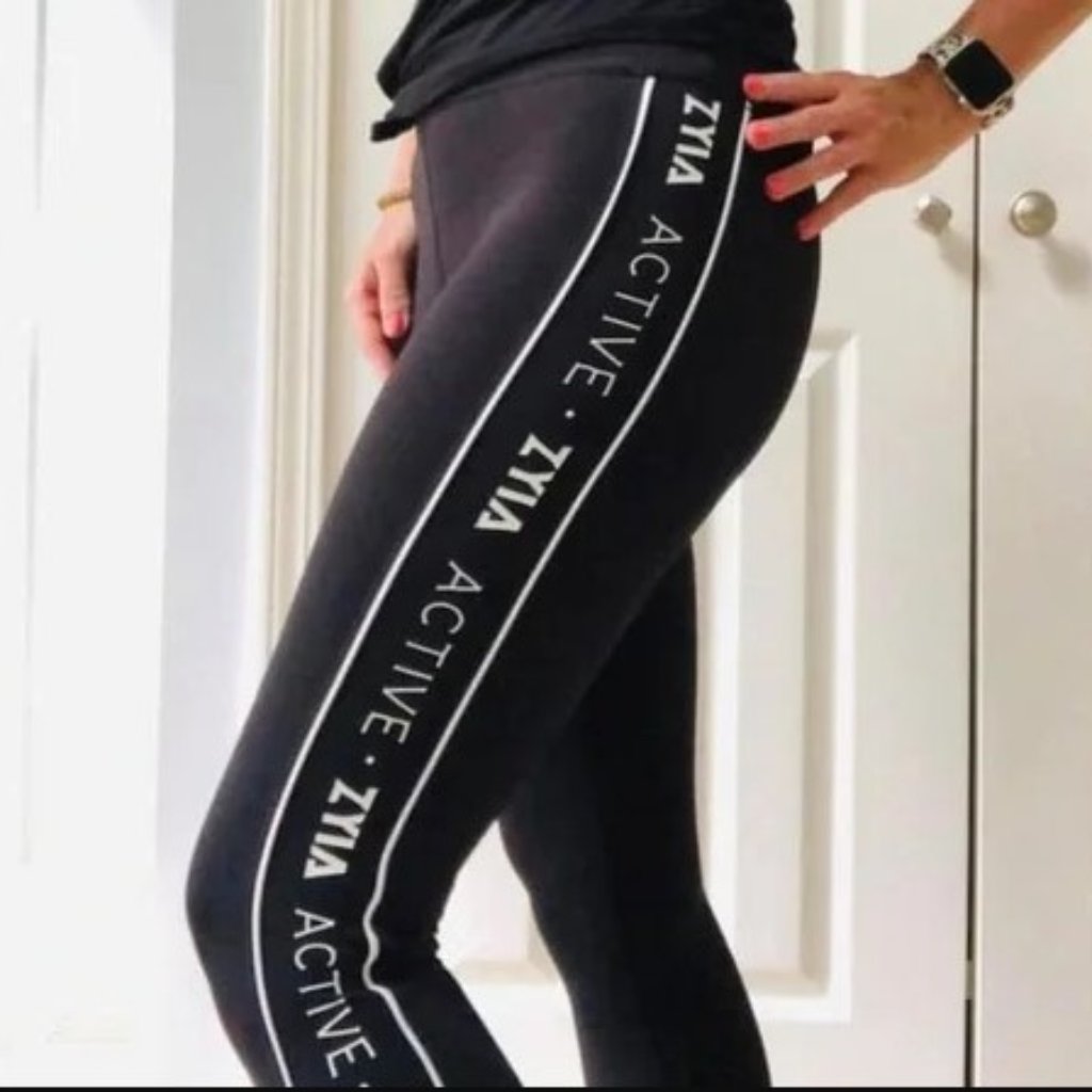 Zyia Active Light N Tight Hi-Rise 78 Leggings Black Logo Stripe, Size 20